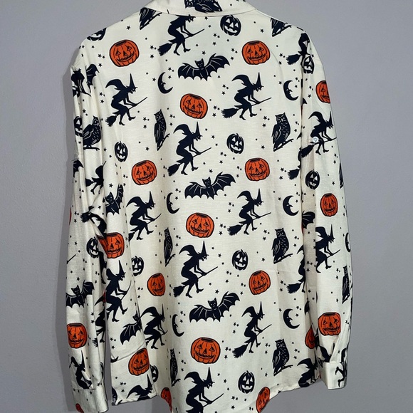 Halloween Print Button-Up Shirt - Pumpkins & Bats Large EUC - Picture 5 of 5